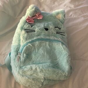 Claire's Light Blue Cat Plush Backpack with Pink Bow